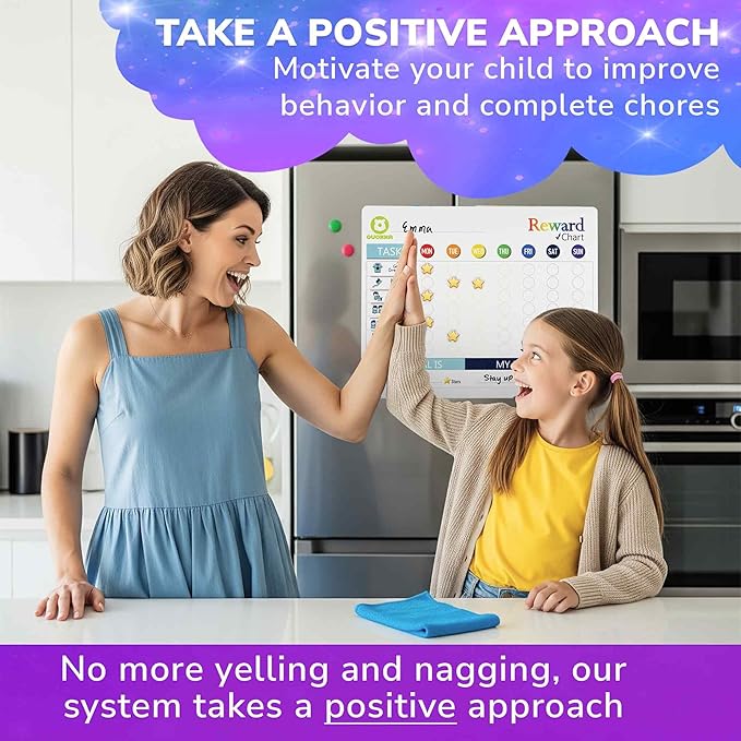 QUOKKA Magnetic Chore Chart for Kids - Reward Behavior Chart for Kids at Home - Dry and Erase Routine and Responsibility Schedule Board - Sticker Toddler List with 48 Magnets & 49 Stars