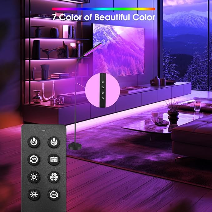 Wio-Mio Floor Lamps, RGB Color Changing Dimmer Bright LED Floor Lamp with Stepless Adjustable 3000K-6000K, Smart Remote Control Modern Standing Floor Lamp for Bedroom, Reading, Gaming Room