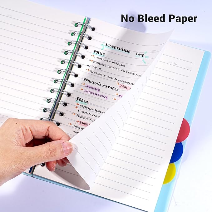 FLYING EAGLE 2 Pcs 5 Subject Notebook Wide Ruled, Small Spiral Notebook 5x7 for Work, 408 Pages Lined Journal with Removable Dividers, Small Notebooks for Work, Teal Blue