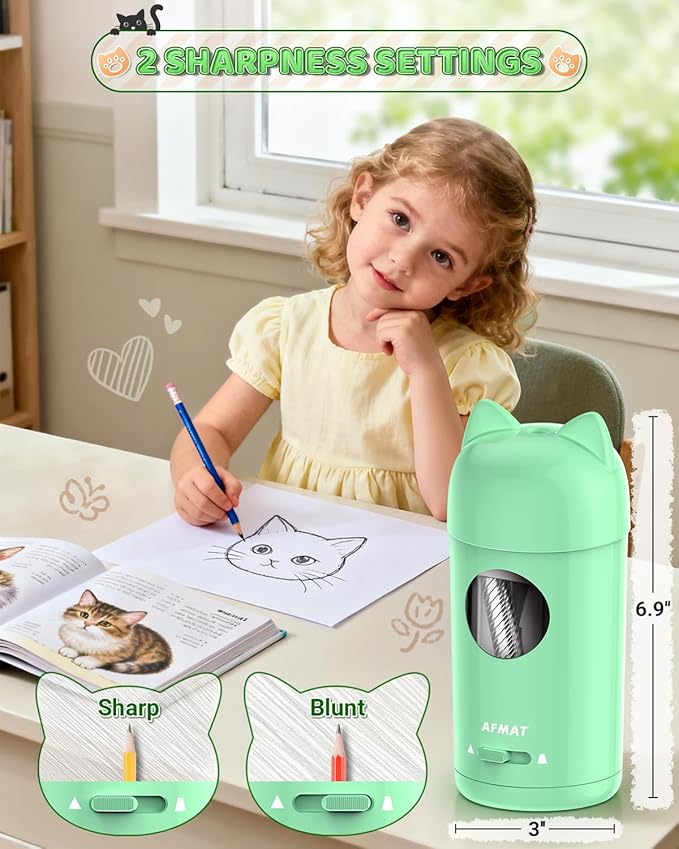 AFMAT Electric Pencil Sharpener, Fully Automatic Pencil Sharpener for φ7-8mm No.2/Colored Pencils, Auto in & Out, Rechargeable & Cordless, Hands-Free Colored Pencil Sharpeners for Classroom Home PSX9