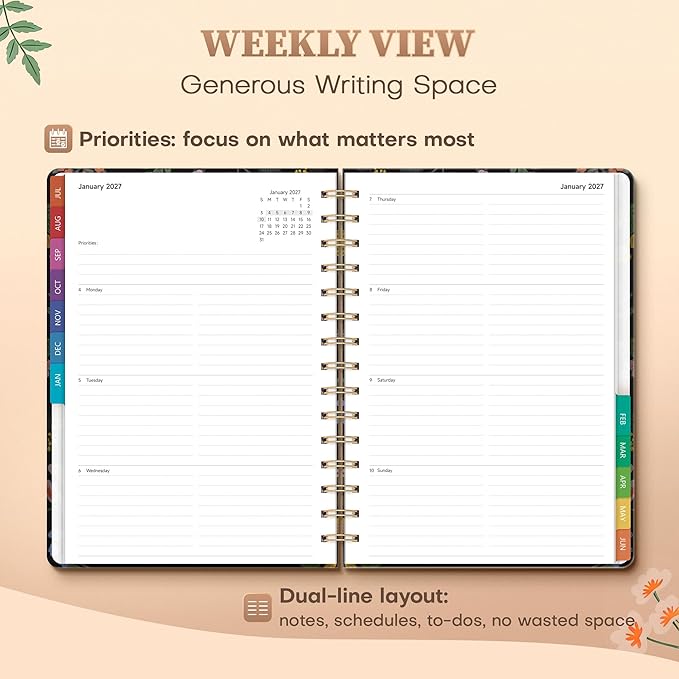 Planner 2026-2027 Monthly and Weekly Academic Planner July 2026 - June 2027, Hardcover Calendar 2026-2027 Agenda Daily Planner for Student Teacher School Office Supplies, 6" x 8.3", Vintage Floral