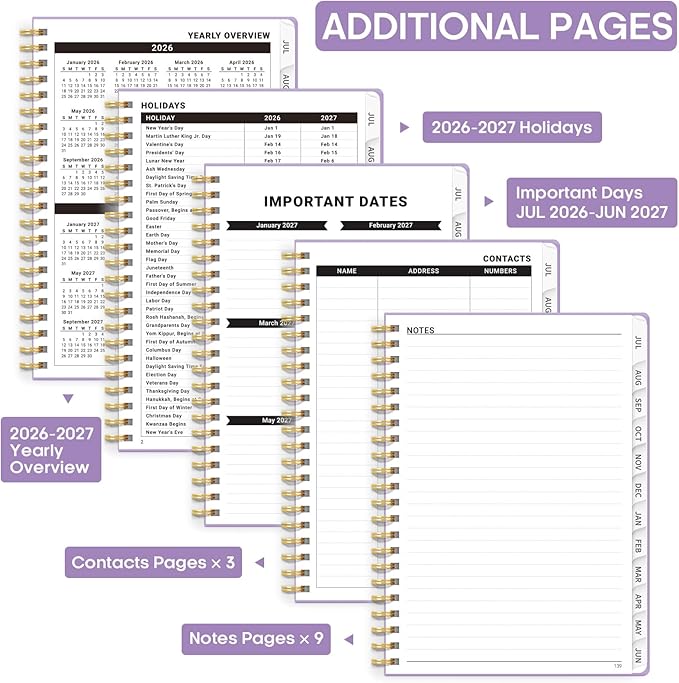 8.5" x 11" Academic Planner 2026-2027, Weekly & Monthly Calendar Planner Book, July 2026 – June 2027, Large Hardcover Organizer with Tabs, Perfect for Teachers, Students, Women & Men – A4, Lavender