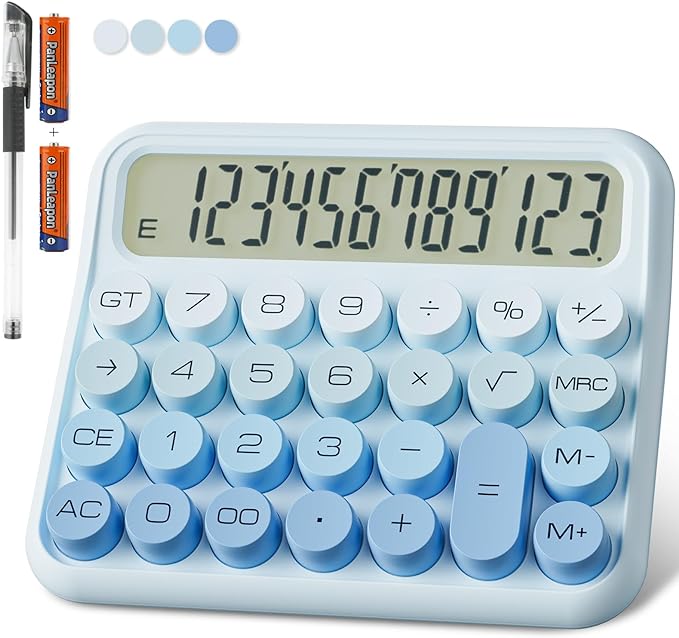 DECKLIT Battery Desk Calculator - 12 Digit Extra Large 5-Inch LCD Display, Big Buttons Easy to Press, 15 Tilt Screen (Ice Blue)