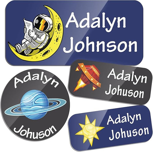 Custom Personalized Name Labels for Kids-(200-1000Labels) Waterproof Name Stickers Tags for School&Daycare,Clothing Tags,Washable&Durable Labels for Lunch Boxes, Bottles,Toys&GEA (Space)