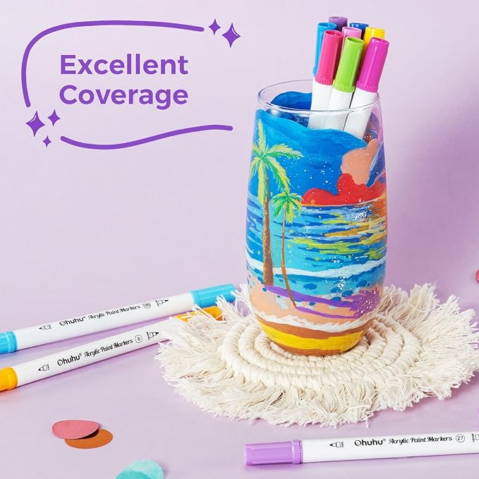 Ohuhu Acrylic Paint Markers Dual Tips: 36 Colors Brush & Dot Paint Pens High Opacity Acrylic Markers Water-Resistant Lightfast for Rock Painting 3D Prints Eggs Wood Glass Ceramic DIY Crafts - Akaka