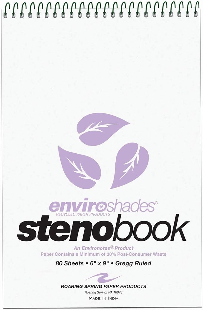 ROARING SPRING Enviroshades Colored Steno Books, 24 Pack of Memo Pads, Recycled Orchid Paper, 6" x 9", 80 Sheets, Gregg Ruled, Perforated, Wirebound, Heavy Chipboard Back