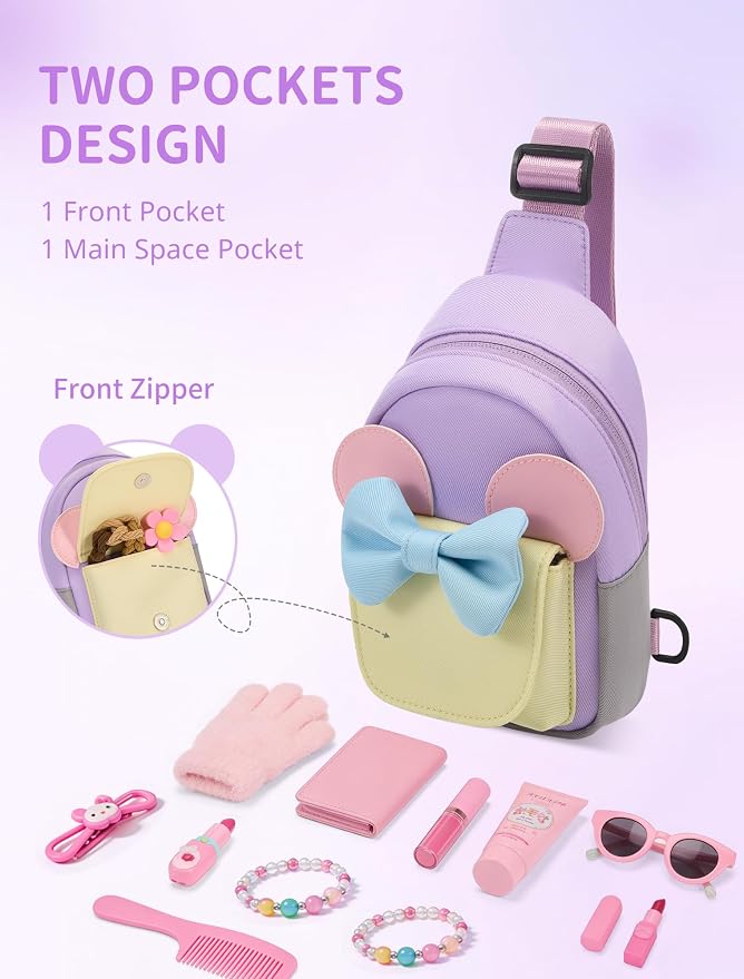 Birthday Back to School Gifts for Girls 3-8, Kids Fanny Pack Toddler Purse | Cute Fashion Sling Crossbody Bag for 3 4 5 6 7 8 Year Old Girls with Adjustable Strap. Perfect for Travel Holiday Essentials