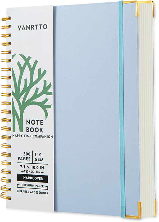 VANRTTO Hardcover Spiral Notebook, B5 Notebooks College Ruled, 110 GSM Thick Lined Paper Notebooks for Work, School and Travel, 300 Pages Journals for Writing, Large Journal for Women and Men Blue B5
