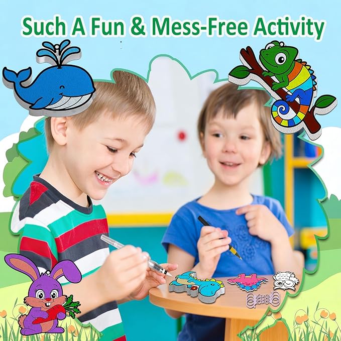 mom&myaboys 3D Aqua Puff Art Kit for Kids - Mess-Free Magic Water Painting Craft, DIY Color & Inflate Animals Activity, Creative Travel Gift for Girls & Boys Ages 4-10 (Animal-Zoo)