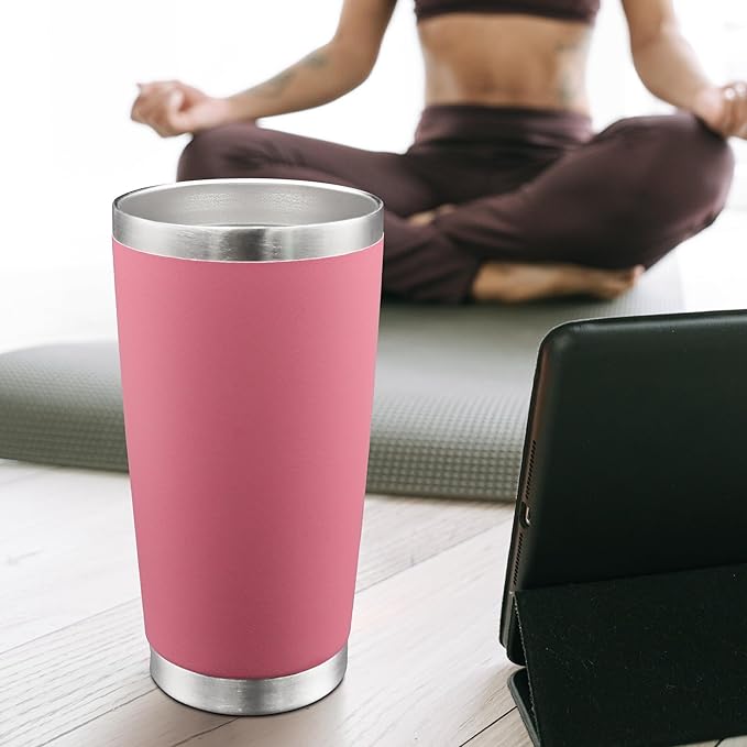 AIANJI 20oz Tumbler Bulk Stainless Steel Tumblers with Lid Vacuum Insulated Double Wall Travel Coffee Mug Powder Coated Tumbler Cup for Hot and Cold Drinks(Pink, 6 pack)