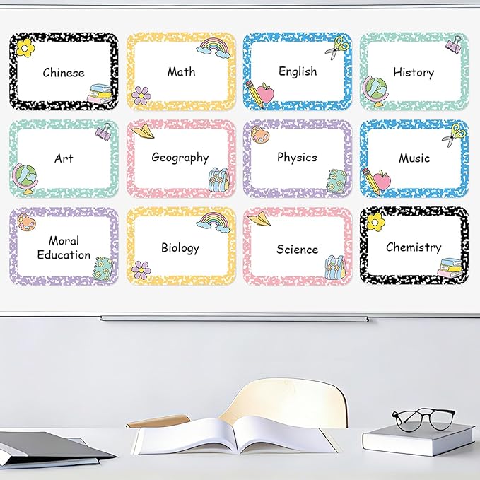 12Pcs Magnetic Write Wipe Organization Chart Dry Erase Objectives Learning Magnets Composition Notebook Colorful Back to School Classroom Goals Targets for Whiteboard Teaching Supplies