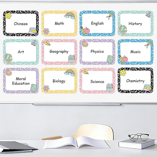 12Pcs Magnetic Write Wipe Organization Chart Dry Erase Objectives Learning Magnets Composition Notebook Colorful Back to School Classroom Goals Targets for Whiteboard Teaching Supplies
