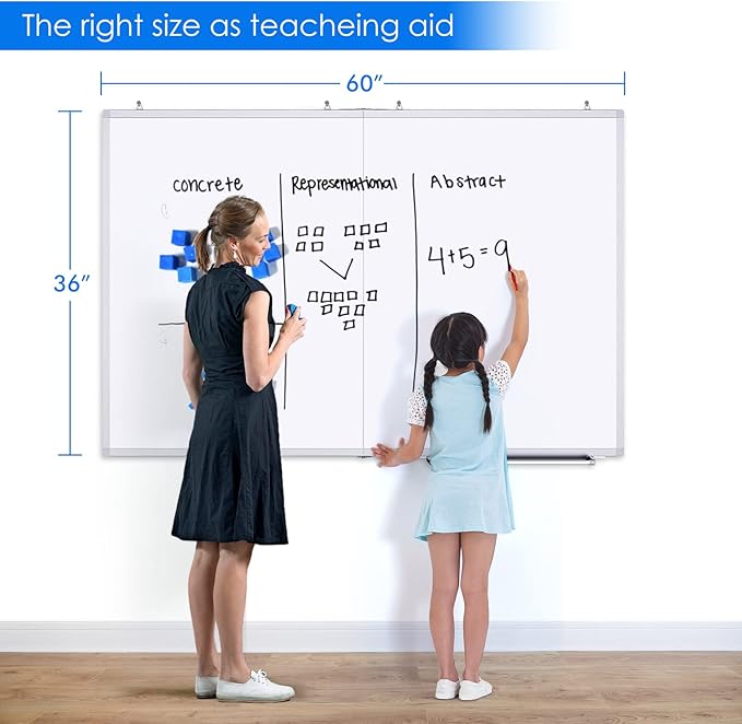 White Board Dry Erase 60 x 36，maxtek Large Magnetic Whiteboard 5' X 3' Dry Erase Board Foldable with Long Marker Tray for Wall-Mounted Aluminum Memo Board Supplies for Class Office & Home