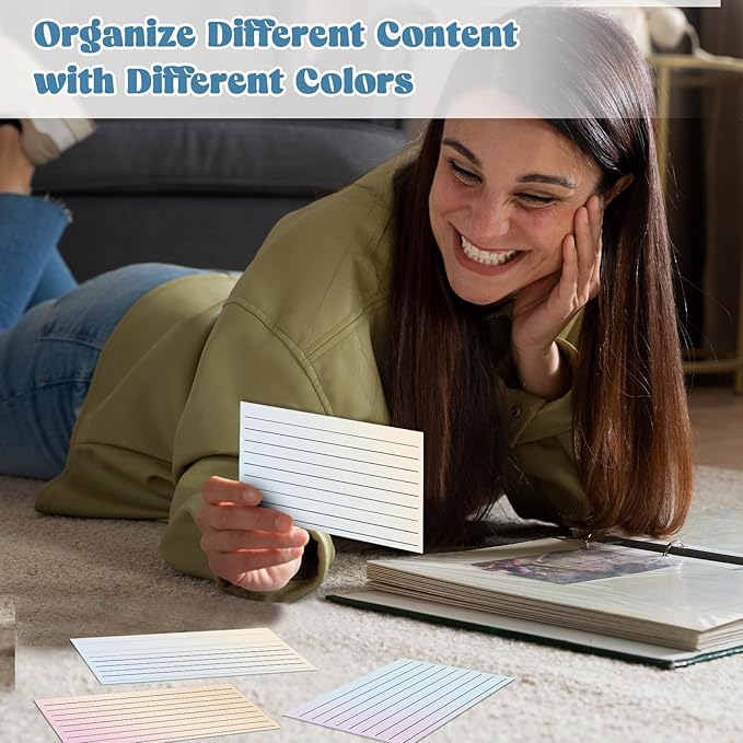 100 Pack Ruled Index Cards 3x5 Gradient Colored Index Cards Heavy Weight Note Cards 180gsm Flashcards Double Sided Notecards Lined Recipe Cards for Studying Drawing