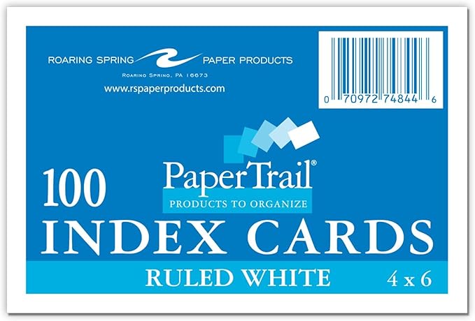 Roaring Spring Index Cards 4"x6", Bulk Case of 36 Packs of 100 Each, Smooth 100# White Index Paper, Ruled on Front, Blank on Back