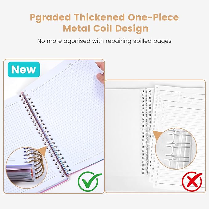 CAGIE Small Spiral Notebooks with Removable Dividers Tabs, 5 Subject Notebook College Ruled 6''×8'', A5 Notebooks for School Work with Plastic Cover, Back Pocket, Spiral Bound, Black