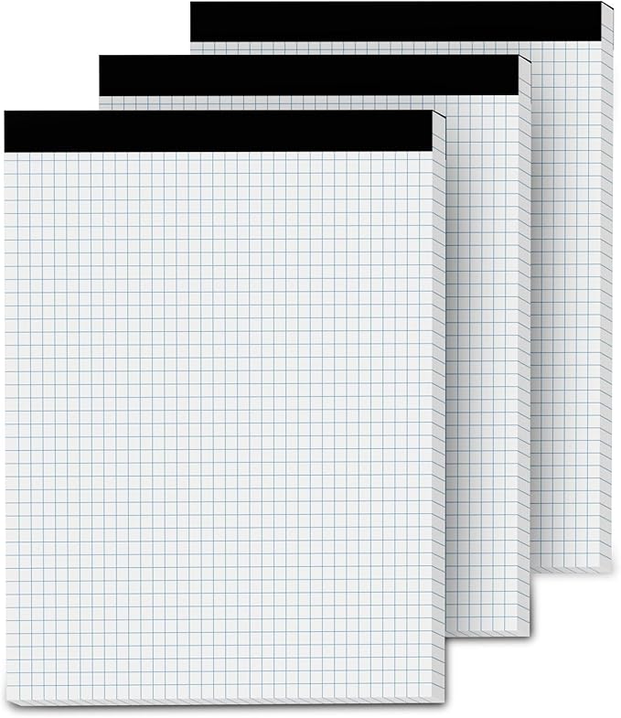Graph Paper Pads 8.5 x 11, 4x4 Quad Ruled, 3 Pack Grid Paper Pad 8.5 x 11, 30 Sheets Perforated Blueprint Quadrille Letter Size Graphing Notebook for Drafting, Drawing, Engineering