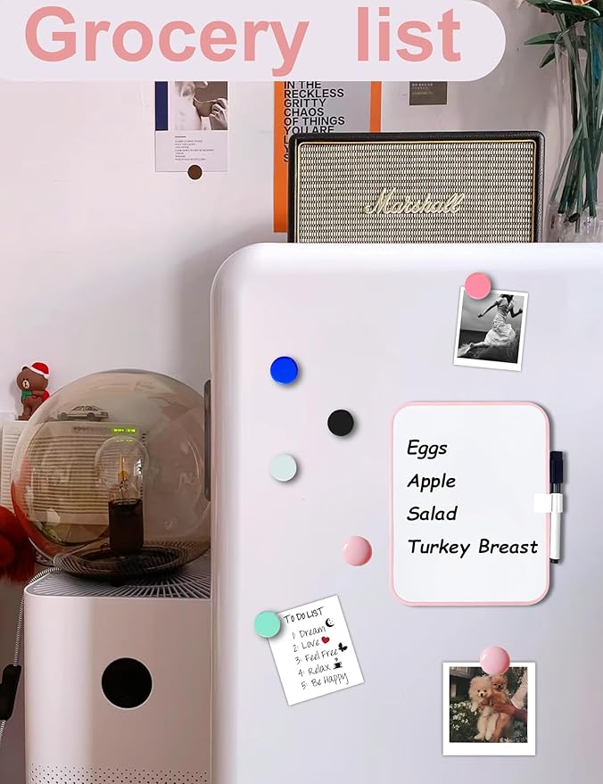 Magnetic Small Dry Erase Board for School Locker, 6" x 8" Small Whiteboard with 4 Marker and 7 Magnets - Mini Drawing Teaching Whiteboard for Classroom, Home, Office, Travel(Pink)
