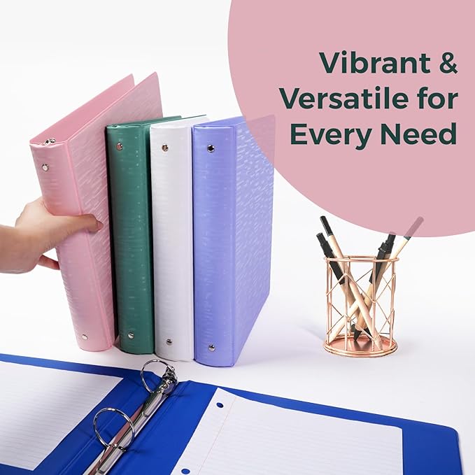 POPRUN 3 Ring Binder 1 Inch, PVC-Free, Holds 175 Sheets of 8.5 x 11 Paper, Extra Durable Organizer with 2 Pockets for School & Office, Heavy-Duty, 4 Pack, Cornflower Purple