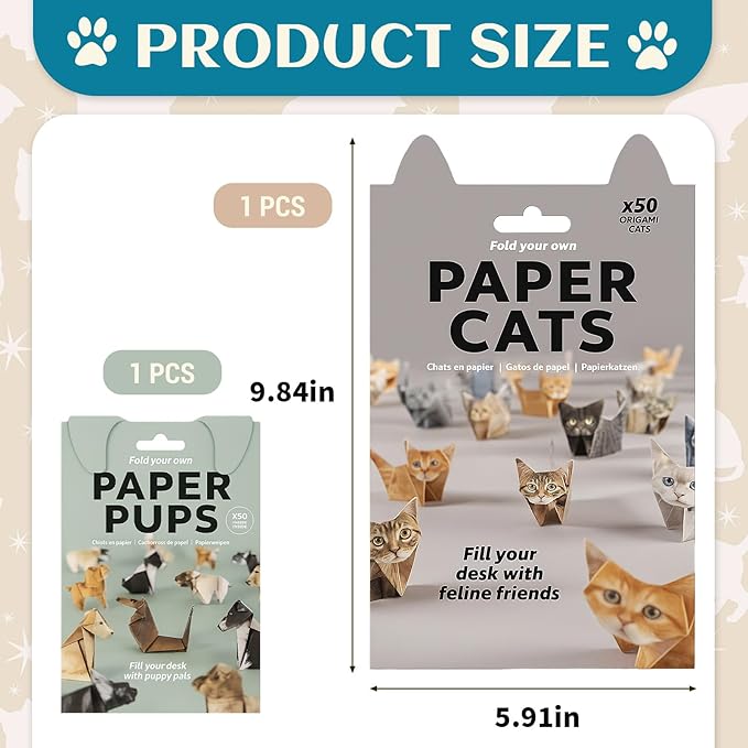 2Pcs Paper Cats Origami Kit, DIY Papers Cats and Dogs, Creative Paper Origami Cats Kit Suitable for Sports Enthusiasts and Fashion Accessories