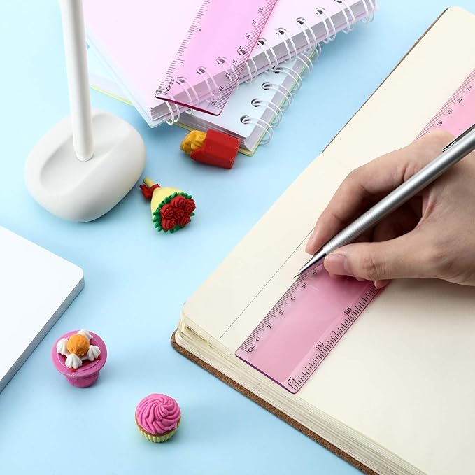 EBOOT 2 Pack Plastic Ruler Straight Ruler Plastic Measuring Tool for Student School Office(Pink,12 Inch)