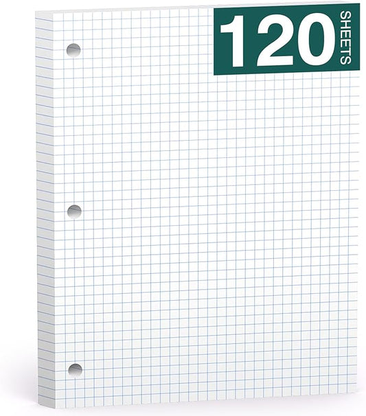 Loose Leaf Graph Paper Notebook 8 X 10.5, 120 Sheets Graphing Paper Note pads，3 Hole Punched，4x4 Quad Ruled Grid Writing Pads, 10-1/2" X 8 Binder Filler Paper For, Engineering, Office, School