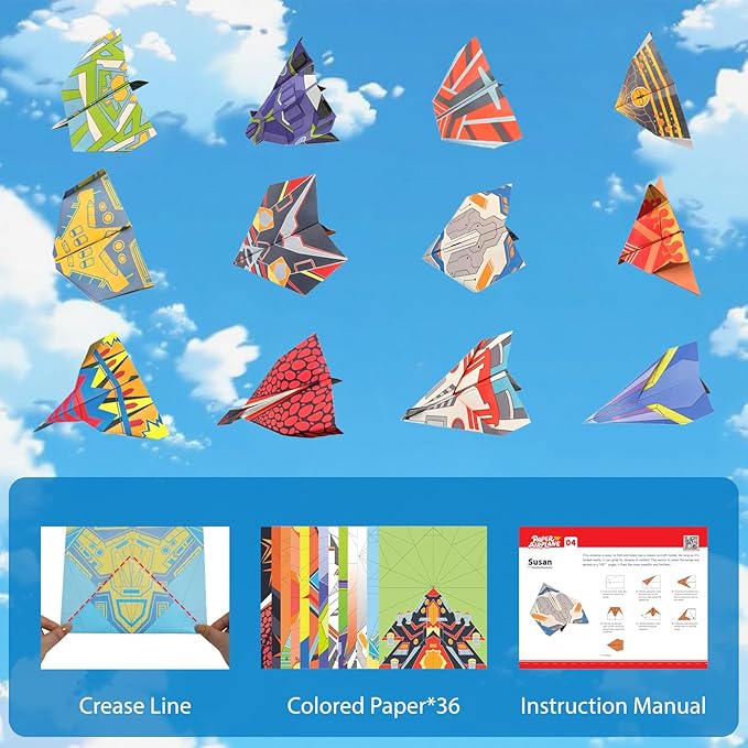 Paper Airplane Kits, Origami Kit for Kids 5-8 8-12, 12 Classic Origami Designs, 36 Sheets of Colorful Origami Paper, Crafts for Kids Activities, Airplane Gifts for Kids Ages 5-12 Boys and Girls