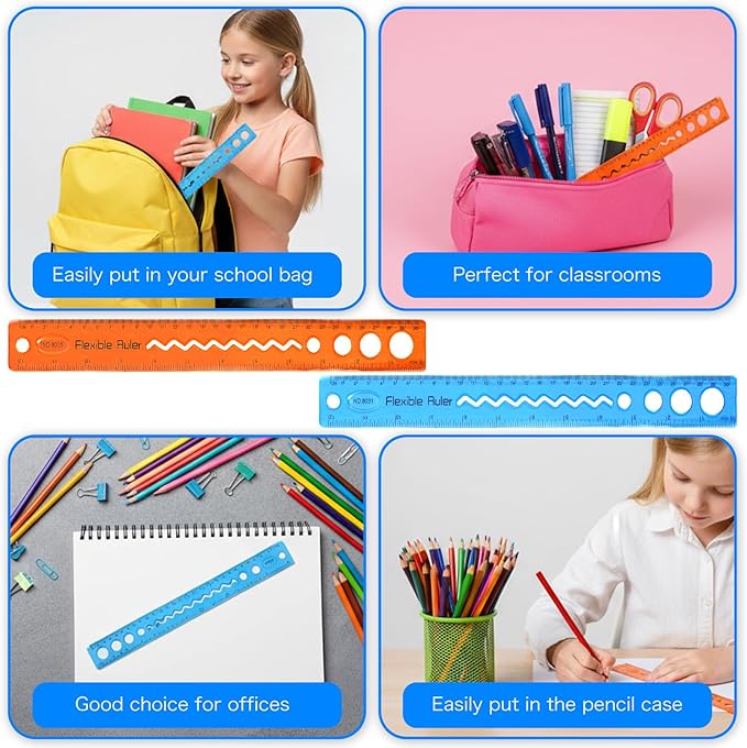 Nogeqi 2 Pcs Flexible Ruler 30cm Plastic Ruler 12 Inch Soft Reglas Escolares Flexibles with Centimeters and Inches Bendable Translucent Shatterproof for Adults Home Office Supplies Classroom