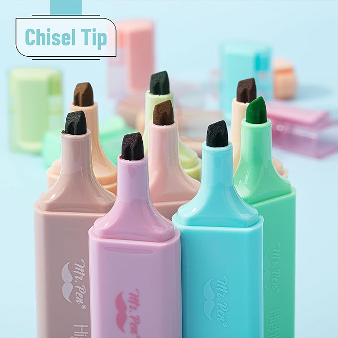 Mr. Pen- Highlighters, 8 Pack, Vintage Colors, Highlighters with Firm Chisel Tip, Quick Dry & Non-Toxic, No Bleed on Standard Paper, Ideal for Highlighting, Underlining, Journaling & Coloring