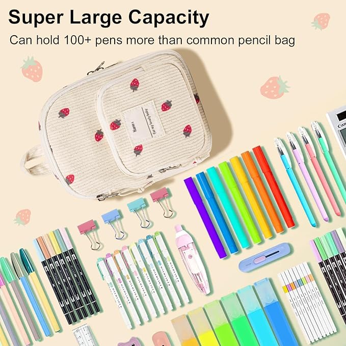 LEDAOU Pencil Case Cute Zipper Pencil Pouch Large Capacity Pencil Bag Organizer School Supplies for Girls Boys Kids