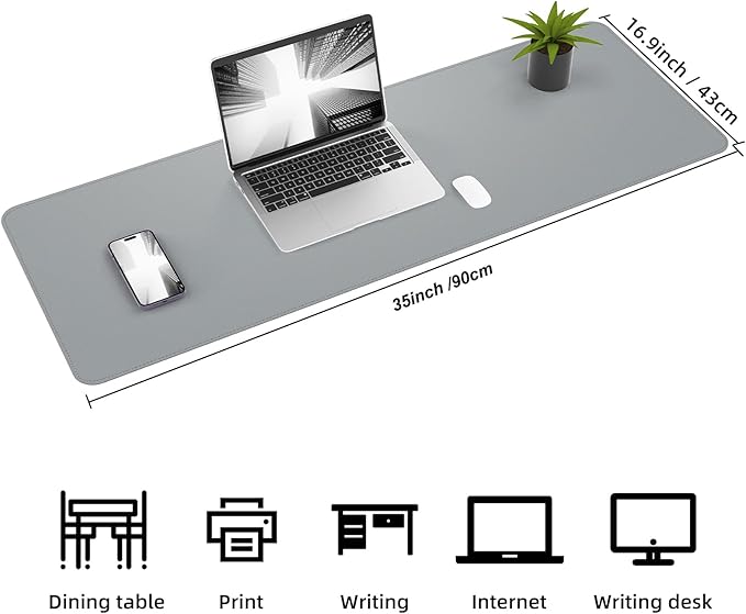 AFIING Cork Desk Mat 35.4" x 17", Dual-Sided Natural Cork & PU Leather Desk Pad, Non-Slip Waterproof Large Mouse Pad for Office, Home & Gaming, Light Grey
