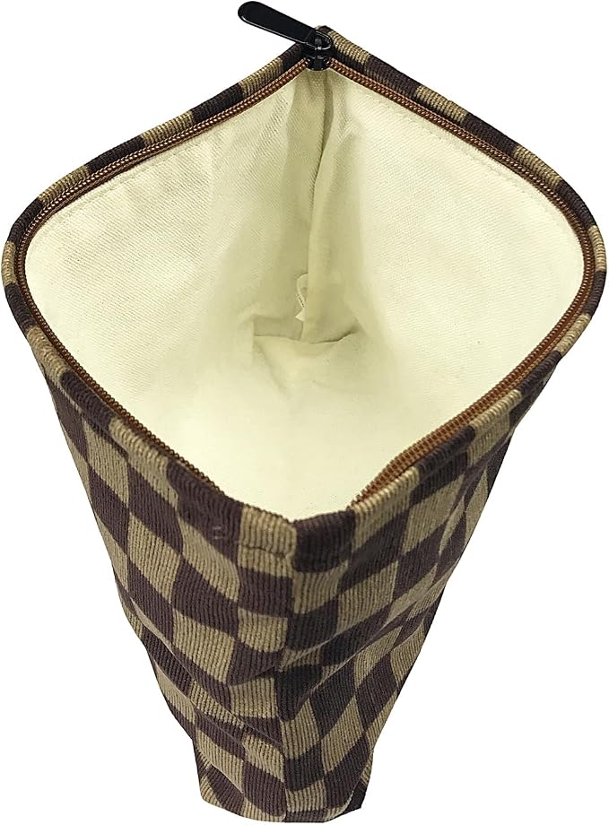 GUTGNK Women's Cosmetic Bag, Corduroy Checkerboard Travel Cosmetic Bag Small Cosmetic Bag Skin Care Cosmetic Changing Handy Bag Zipper Organizer