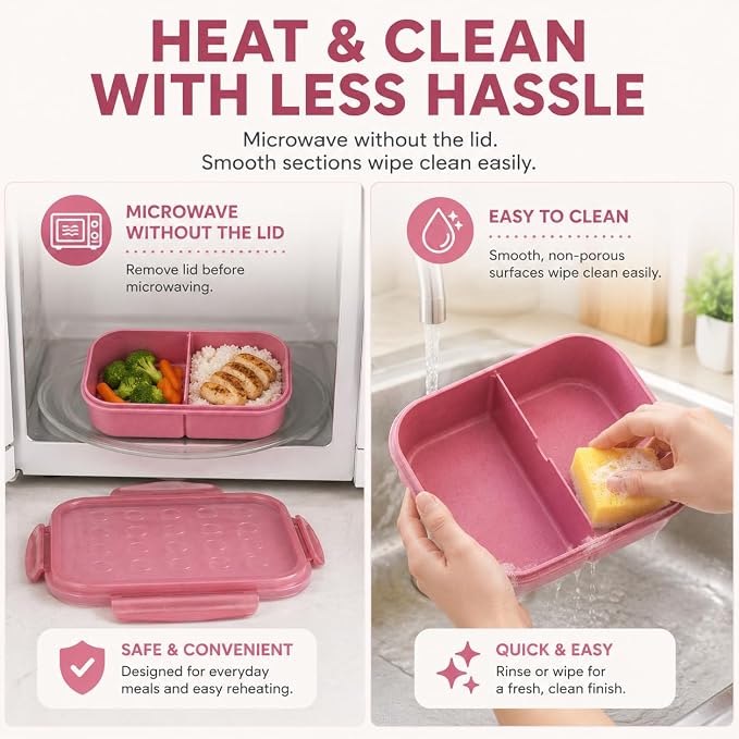 MISS BIG® Bento Lunch Box for Kids, 1150ml, 3 Compartments, Rose Pink | Rose pink kids lunch box for school, daycare, snacks, light meals, picnic food, and daily carry.