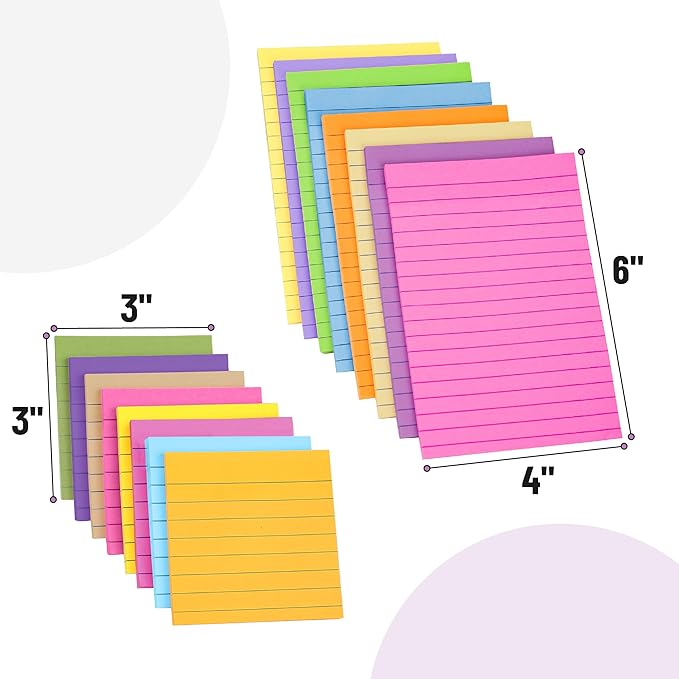 Mr. Pen- Lined Sticky Notes Set, 16 Pads, 4"x6" & 3"x3", 720 Sheets, Sticky Notes with Lines, Ruled Post Stickies, Memo Pads, Self-Stick Note Pad for Office, School, Home, Study & Organization