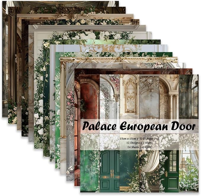 Scrapbook Paper,24 Sheets 6"x 6" Vintage Scrapbook Supplies,Single-Sided Pattern Decorative Cardstock Paper for Junk Journal,Card Making,DIY Album, Art Journaling,Decoupage Craft,Palace Door