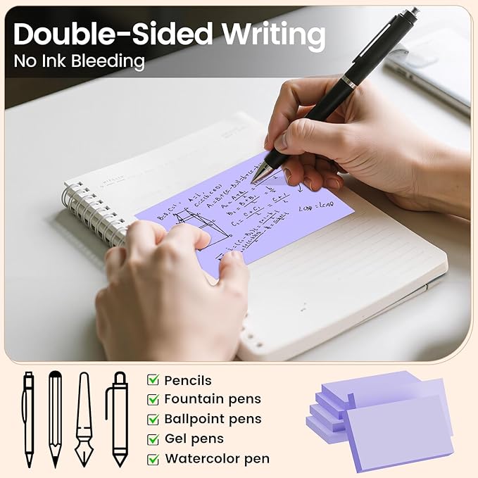 Index Cards 3x5 Inch, 300sheets, Flash Cards, Blank Purple Note Cards Paper For Studying, Schools Supplies, College, Office And Home Organization, Note Taking Supplies