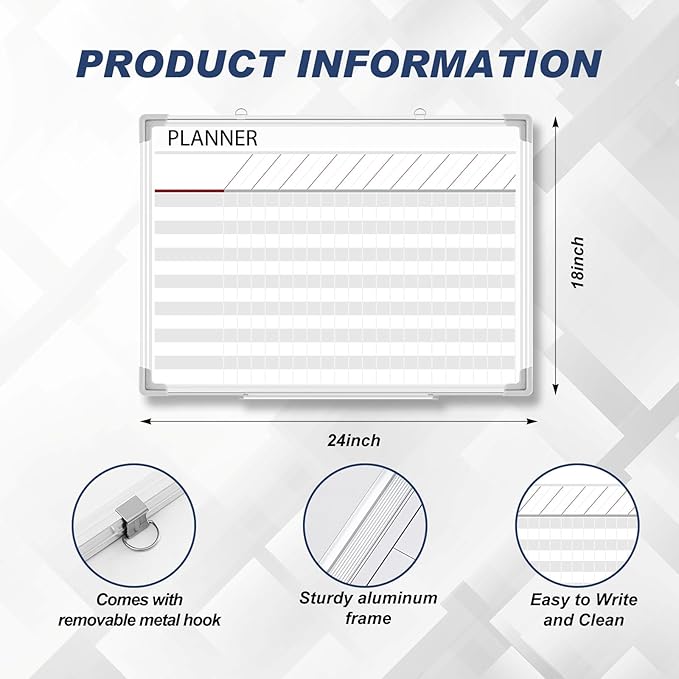 Lincia Aluminum Frame Dry Erase Board with Lines, Double Sided Wall-Mounted Whiteboard for Scheduling, to Do Lists & Weekly Planning, Reusable Calendar for Home & Work(Make Ready Board,18"x24")