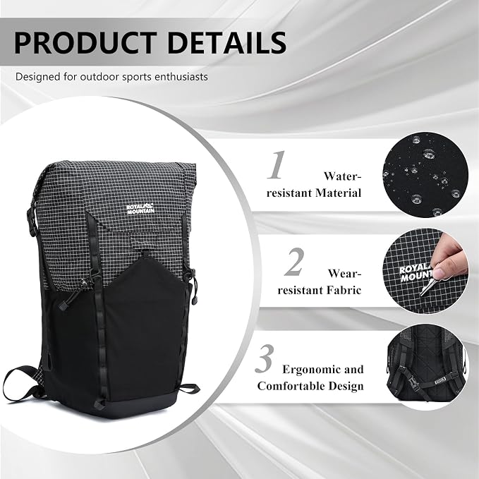Hiking Backpack For Women&Men, 20L Lightweight Foldable Water Resistant Packable Travel Small Hiking Backpacks, Daypack Backpacks For Travel, Camping (Black)