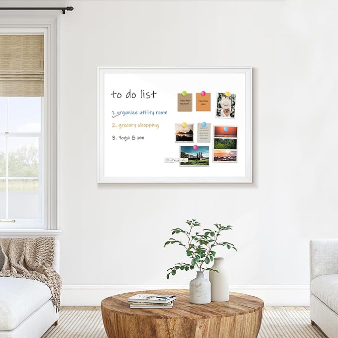 White Board for Wall, 36" x 24" Magnetic Dry Erase Board, Decorative Wooden Frame Large Whiteboard, Wall Mounted, Aesthetic Writing Board for Home, Office, School - White