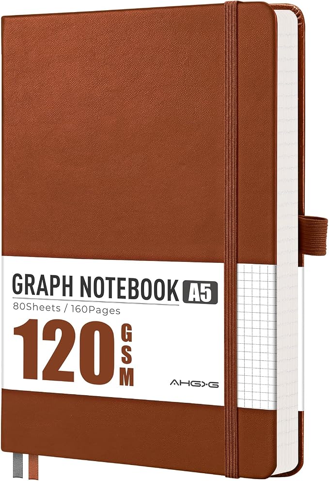 AHGXG Graph Grid Paper Notebook, 160 Pages, A5 Medium Size (5.7'' x 8.3'')