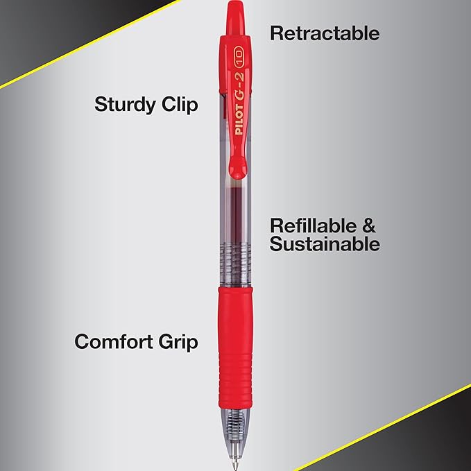 PILOT G2 Premium Refillable & Retractable Rolling Ball Gel Pens, Bold Point, Red Ink, 12-Pack (31258)