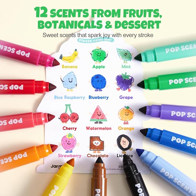 Jar Melo Scented Washable Markers for Kids Ages 4-8, 12 Colors