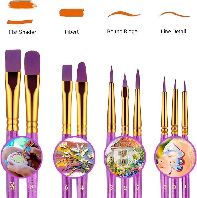 Paint Brushes Set, 30 Pcs Paint Brushes for Acrylic Painting, Watercolor Acrylic Oil Paint Brush, Artist Paintbrushes for Body Face Rock Canvas, Adult Drawing Arts Crafts Supplies, Purple