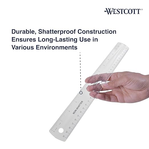 Westcott 12-Inch Flexible Shatterproof Rulers, Flexible Design with Easy-to-Read Markings, for Home, Office, Classroom, Back to School, School Supplies, 4 Pack