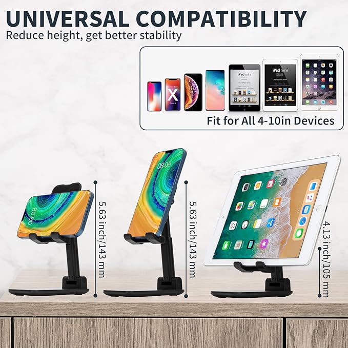 HOTEMIA Cell Phone Stand,Adjustable Foldable Phone Stand for Desk Taller iPhone Stand Compatible with All Smart Phone Desk Accessories(White)