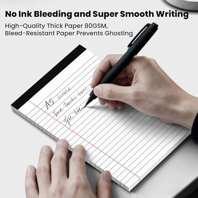 12 Pack Notepads 5x8, Small Legal Pads Narrow College Ruled, 30 Sheets/Pack, Perforated Notebook - White Note Pads for School, Memo, Note Taking, Teacher & Office Supplies, Writing Pads of Paper