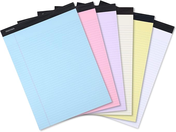 Mintra Office Colorful Legal Pads - Includes 2 Blue, 2 Pink, and, 2 Green Writing Pads, Micro Perforated Lined Sheets, Ideal for Professional & Personal Use, 8.5"x11" Narrow Ruled, 6 pack Pastel Set 2