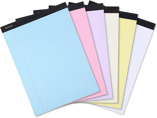Mintra Office Colorful Legal Pads - Includes 2 Blue, 2 Pink, and, 2 Green Writing Pads, Micro Perforated Lined Sheets, Ideal for Professional & Personal Use, 8.5"x11" Narrow Ruled, 6 pack Pastel Set 2