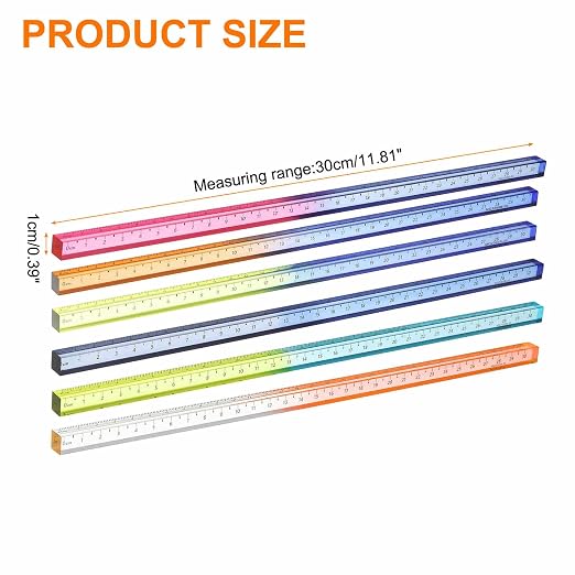 HARFINGTON 6pcs Acrylic Clear Straight Rulers 30cm Metric Transparent Gradient Three-Dimensional Plastic Ruler Square Cube Measuring Tool for Classroom Office, 6 Colors
