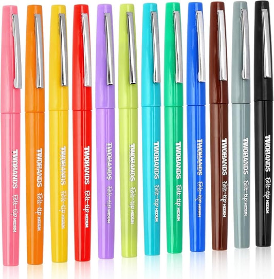 TWOHANDS Felt Tip Pens, Assorted Colors, 0.7mm, 12-pack
